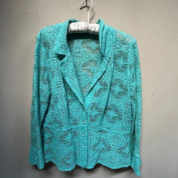 Cut Loose Women's Large Green Single-Breasted Lace Blazer Jacket Lightweight - Picture 1 of 9